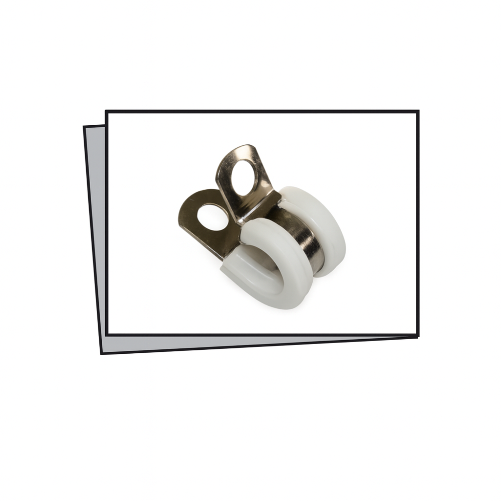 Graffa fissatubo da 3/8” inox con guarnizione BIANCA